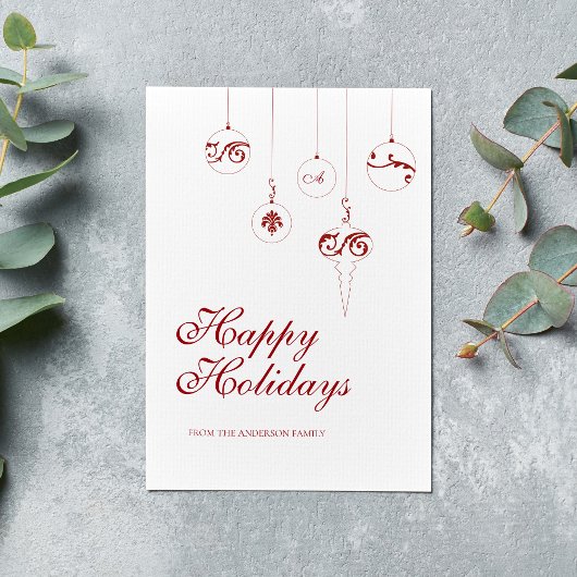 ハッピーホリデイズベリーレッドモノグラムバウブル シーズンカード