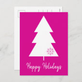 ハッピーホリデイズホットピンクホワイトクリスマスツリー シーズンポストカード (正面/裏面)