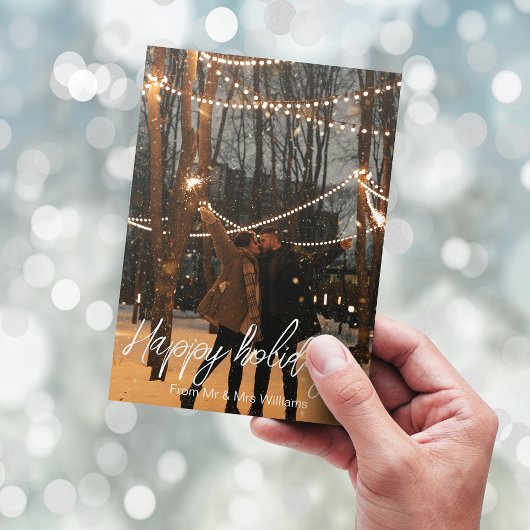 ハッピーホリデイズホワイト手書きmr&mrs写真 ポストカード