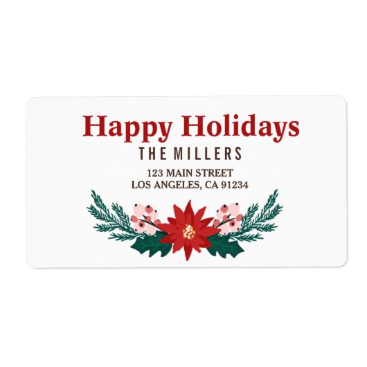 ハッピーホリデイズポインセティアブーケホリデーラベル ラベル (正面)