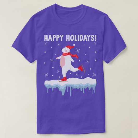 ハッピーホリデイズポーラベアアイススケートで滑るクリスマスアン Tシャツ (デザイン正面)