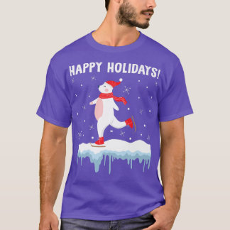 ハッピーホリデイズポーラベアアイススケートで滑るクリスマスアン Tシャツ
