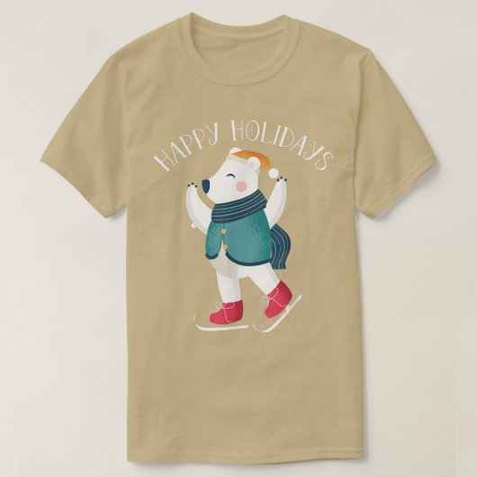 ハッピーホリデイズポーラベアアイススケートで滑るクリスマスアン Tシャツ (デザイン正面)
