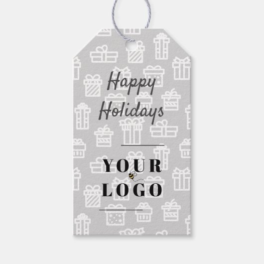 ハッピーホリデイズマイカスタムロゴビジネスパターン ギフトタグ (正面)