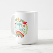 ハッピーホリデイズレインボーカワイハンドドローカラフルド コーヒーマグカップ (正面左)