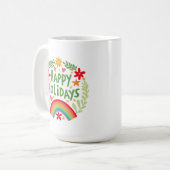 ハッピーホリデイズレインボーカワイハンドドローカラフルド コーヒーマグカップ (正面左)
