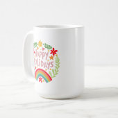 ハッピーホリデイズレインボーカワイハンドドローカラフルド コーヒーマグカップ (正面左)