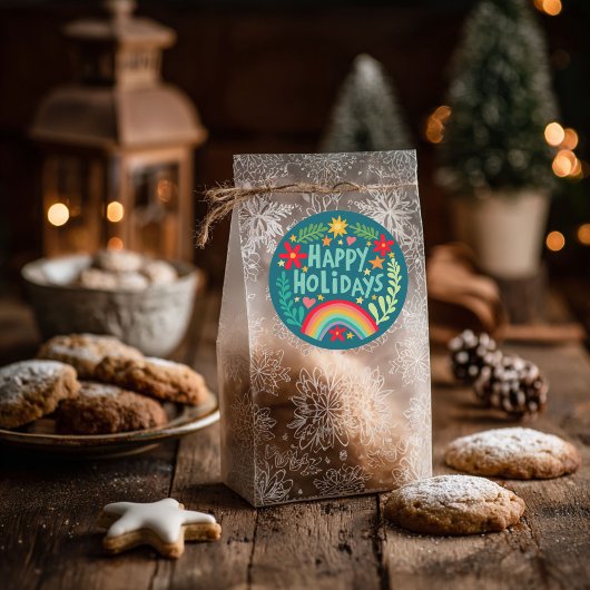 ハッピーホリデイズレインボーカワイハンドドローカラフルド ラウンドシール