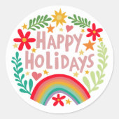 ハッピーホリデイズレインボーカワイハンドドローカラフルド ラウンドシール (正面)
