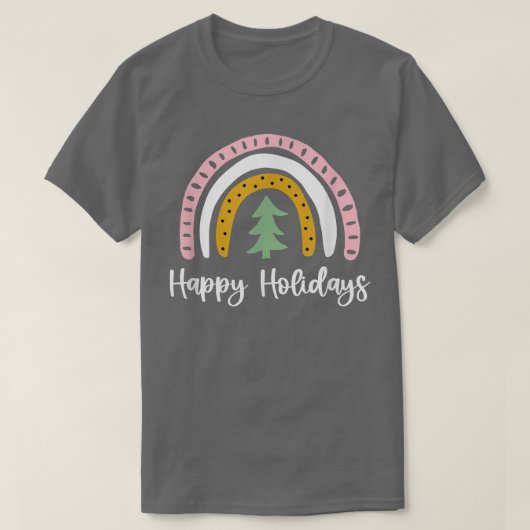 ハッピーホリデイズレインボークリスマスツリーTシャツ Tシャツ (デザイン正面)