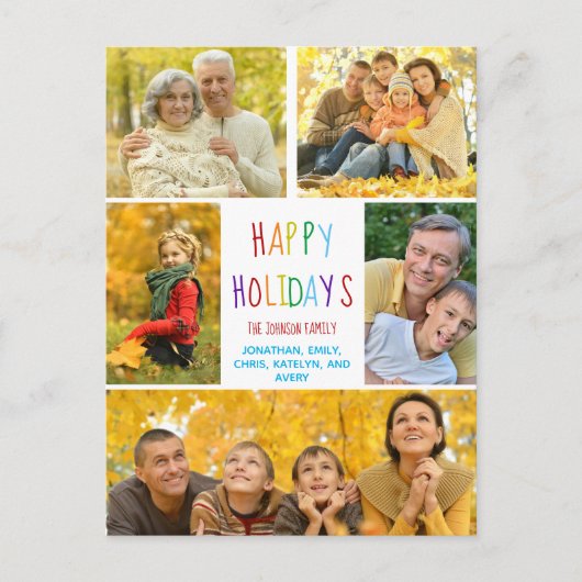 ハッピーホリデイズレインボーファミリーフォトコラージュキュート ポストカード (正面)