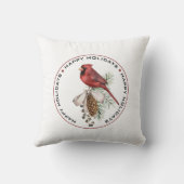 ハッピーホリデイズレッドクリスマス（鳥）ショウジョウコウカンチョウ水彩 クッション (裏面)