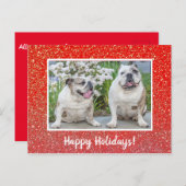 ハッピーホリデイズレッドグリッターモダンフォト ポストカード (正面/裏面)