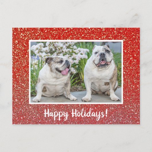 ハッピーホリデイズレッドグリッターモダンフォト ポストカード (正面)
