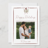 ハッピーホリデイズレッドハンドドロッドボウ冬の写真 招待状 (正面)