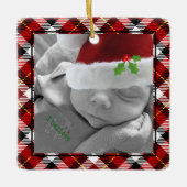 ハッピーホリデイズレッドブラックプラッドトラックツリーカスタム セラミックオーナメント (正面)