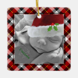 ハッピーホリデイズレッドブラックプラッドトラックツリーカスタム セラミックオーナメント