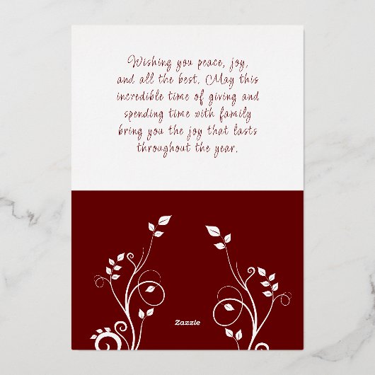 ハッピーホリデイズレッドブロージファミリーフォトバラ金ゴールド 箔シーズンカード (裏面)