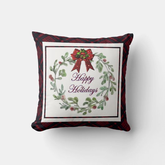 ハッピーホリデイズレッドプレイド クッション (正面)