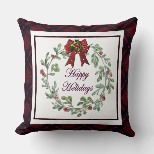 ハッピーホリデイズレッドプレイド クッション (正面)