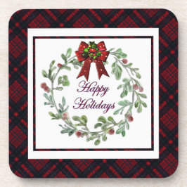 ハッピーホリデイズレッドプレイド コースター