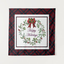 ハッピーホリデイズレッドプレイド タペストリー