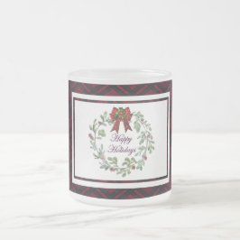 ハッピーホリデイズレッドプレイド フロストグラスマグカップ