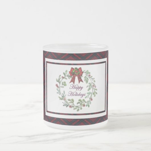 ハッピーホリデイズレッドプレイド フロストグラスマグカップ (中央)