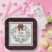 ハッピーホリデイズレッドプレイド ペーパープレート (パーティー)