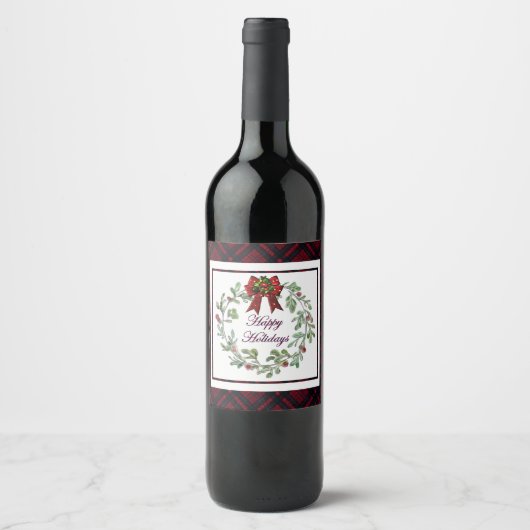ハッピーホリデイズレッドプレイド ワインラベル (正面)