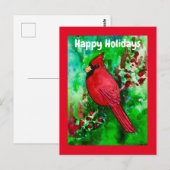 ハッピーホリデイズレッド(鳥)ショウジョウコウカンチョウバードグリーンフォレスト ポストカード (正面/裏面)