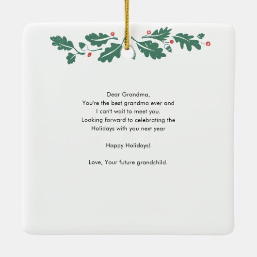 ハッピーホリデイズ祖母の妊娠が超音波を明らかにする セラミックオーナメント (裏面)