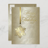 ハッピーホリデイズ金ゴールドダイヤモンドスノーフレークゴールドフォイル シーズンポストカード (正面/裏面)