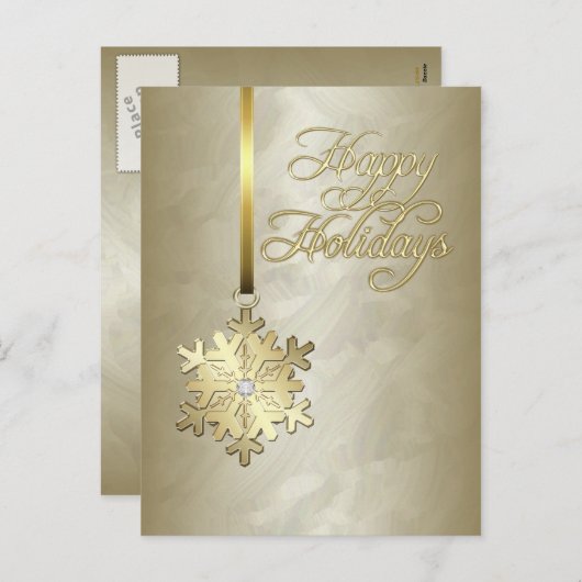 ハッピーホリデイズ金ゴールドダイヤモンドスノーフレークゴールドフォイル シーズンポストカード (正面/裏面)