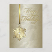 ハッピーホリデイズ金ゴールドダイヤモンドスノーフレークゴールドフォイル シーズンポストカード (正面)