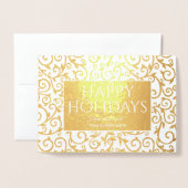 ハッピーホリデイズ金ゴールドダマスクタイポグラフィビジネス 箔カード (封筒付き正面)