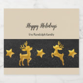 ハッピーホリデイズ金ゴールドトナカイお祝い リキュールボトルラベル (シングルラベル)