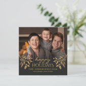 ハッピーホリデイズ金ゴールドホリーフォトフラットカード シーズンカード (スタンド正面)