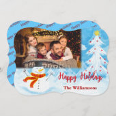 ハッピーホリデイズ雪だるまフォトクファンシーリスマス シーズンカード (正面/裏面)