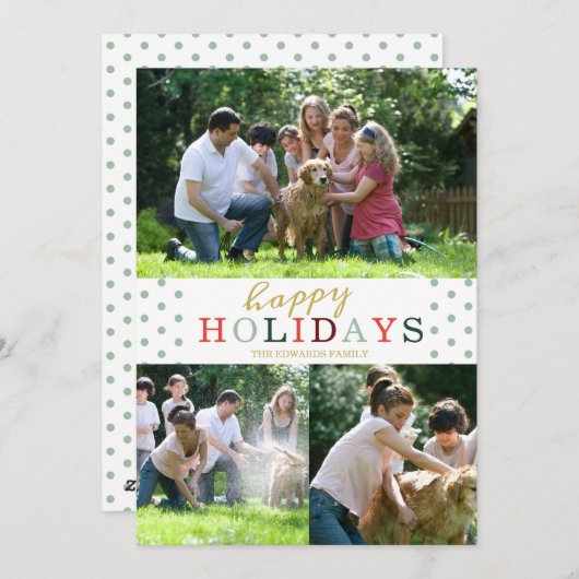 ハッピーホリデイズ3フォトコラージミント水玉模様 シーズンカード (正面/裏面)