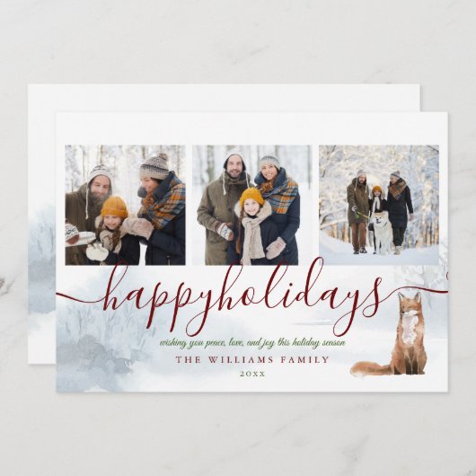 ハッピーホリデイズ3フォトコラージュキツネクリスマス シーズンカード (正面/裏面)