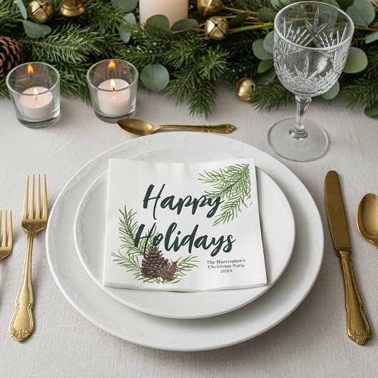 ハッピーホリデイズ 水彩 冬の松 個人用 スタンダードカクテルナプキン