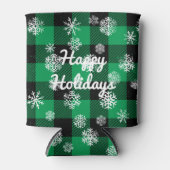 ハッピーホリデイズlスノーフレークスグリーンバッファロープレイド 缶クーラー (正面)