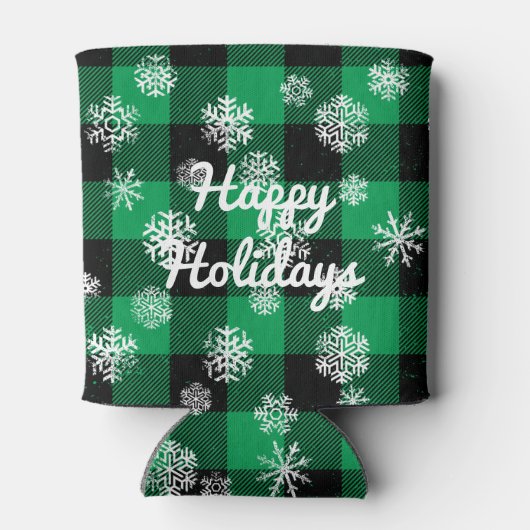 ハッピーホリデイズlスノーフレークスグリーンバッファロープレイド 缶クーラー (裏面)