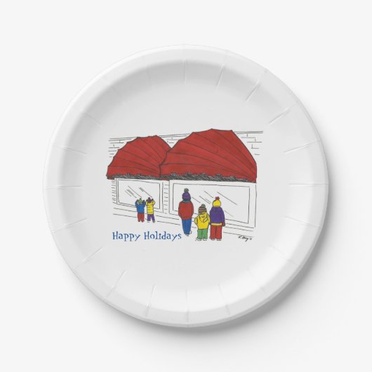 ハッピーホリデイズNYCウィンドウショッピングクリスマス ペーパープレート (正面)