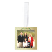 ハッピーホリデイ3ファミリーフォトホリー&金ゴールドパターン キューブオーナメント (正面)