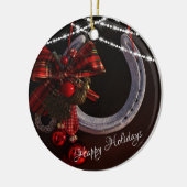 ハッピーホリデパーソナライズされたーズホースシュークリスマス セラミックオーナメント (左)