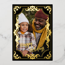 ハッピーホリデーあなたの写真と文字実在金ゴールドを追加