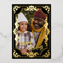 ハッピーホリデーあなたの写真と文字実在金ゴールドを追加 箔シーズンカード