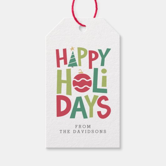 ハッピーホリデーおもしろいカラフルクリスマス ギフトタグ (正面)